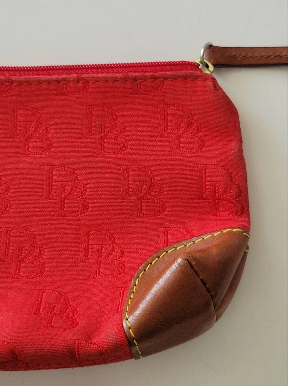 Dooney and Bourke Red DB Logo Cosmetic Bag/ Clutch Wristlet Top Zip